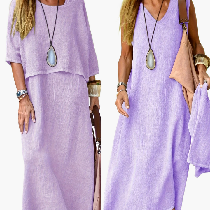 Trendiges Damen Maxikleid Set im Boho-Stil. Luftiges Sommerkleid für entspannte Tage & Urlaub.