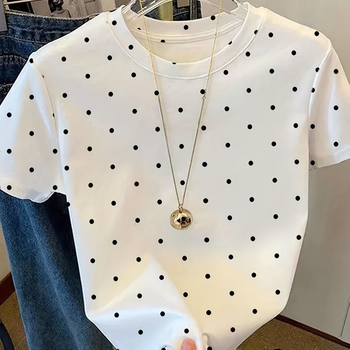 Klassisches Damen Polkadot T-Shirt, modisch und bequem, passt hervorragend zu Jeans oder Rock.