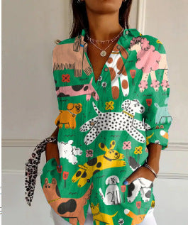 Klassische Damen Printbluse mit Knopfleiste, Langarm, neu interpretiert für modische Outfits.