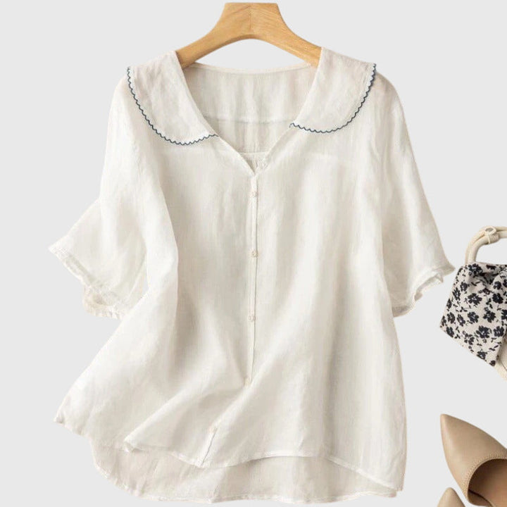 Bequeme klassische Damen Kurzarmbluse Sophie. Perfekt für den Sommer, elegant und vielseitig.