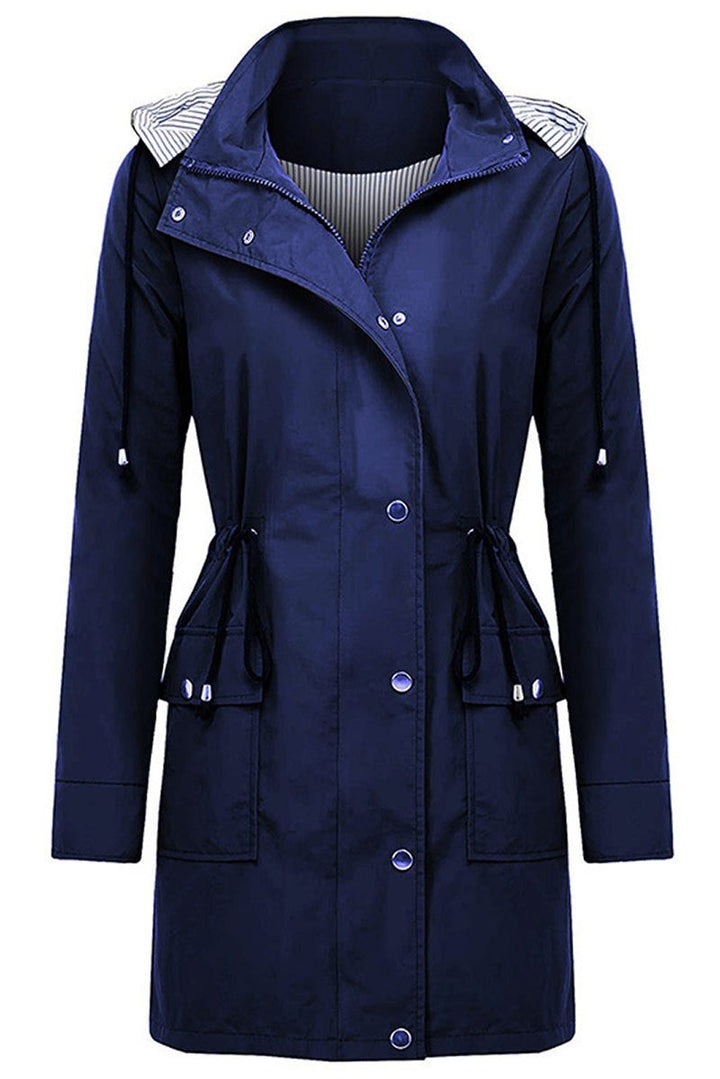 Damen Regenjacke, gestreiftes Design, leicht & wasserabweisend, mit Kapuze, sportlich-elegant.