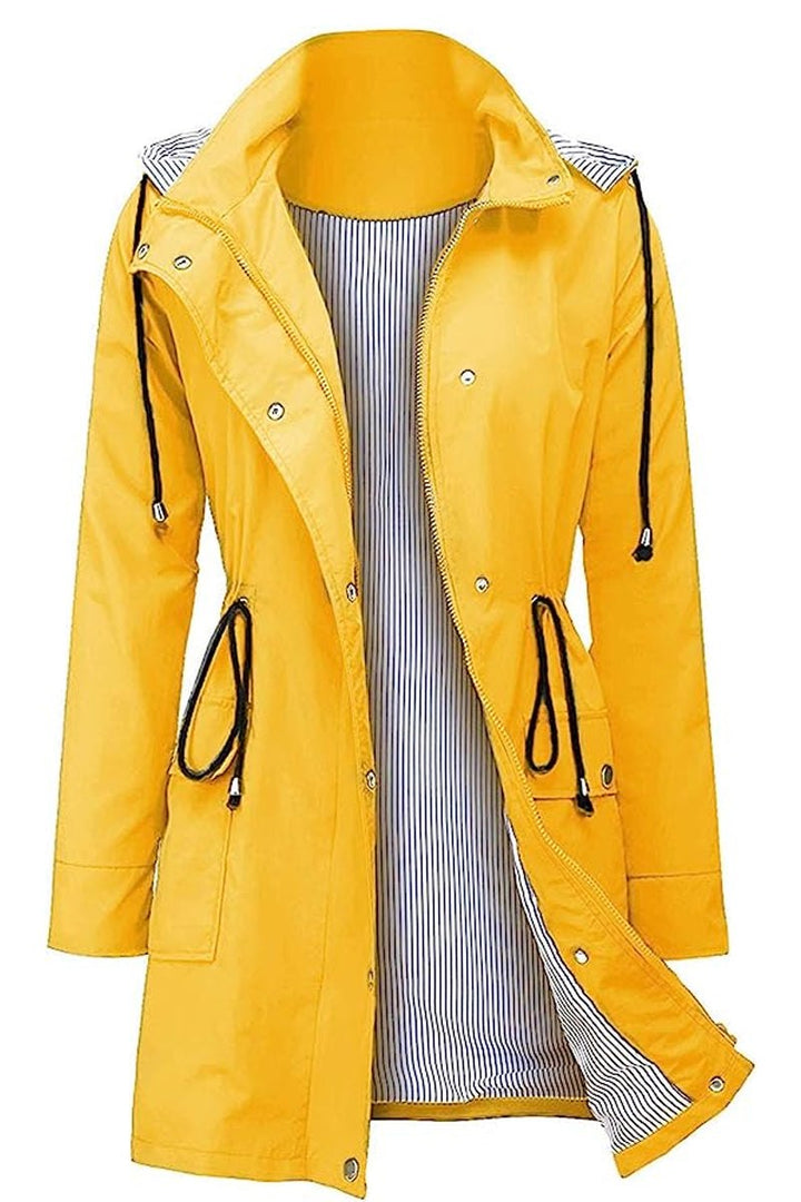 Gestreifte Damen Regenjacke, leicht & komfortabel, wasserabweisend mit Kapuze für stilvollen Schutz.