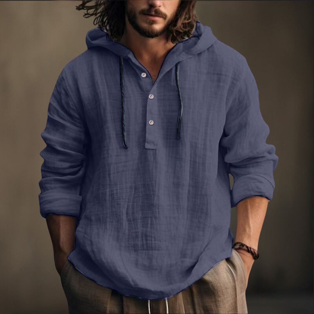 Herren Kapuzenshirt mit Knopfleiste. Langärmlig, bequem und vielseitig. Perfektes Oberteil für den Alltag.