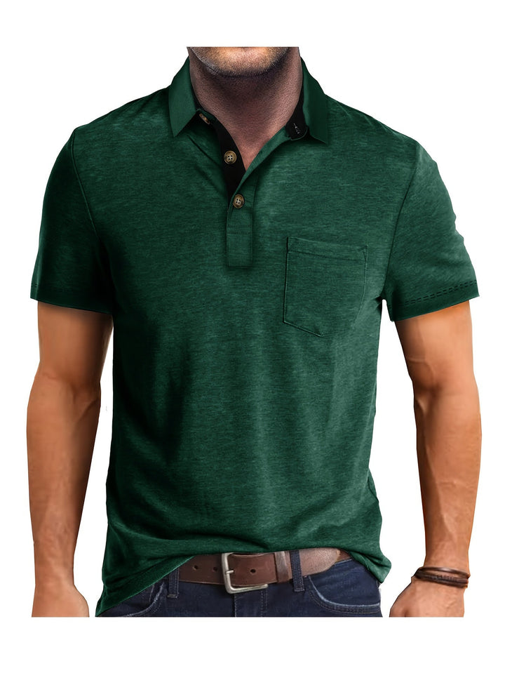 Atmungsaktives Herren Poloshirt. Komfortables Kurzarm-Modell mit Brusttasche für warme Tage im Frühling/Sommer.