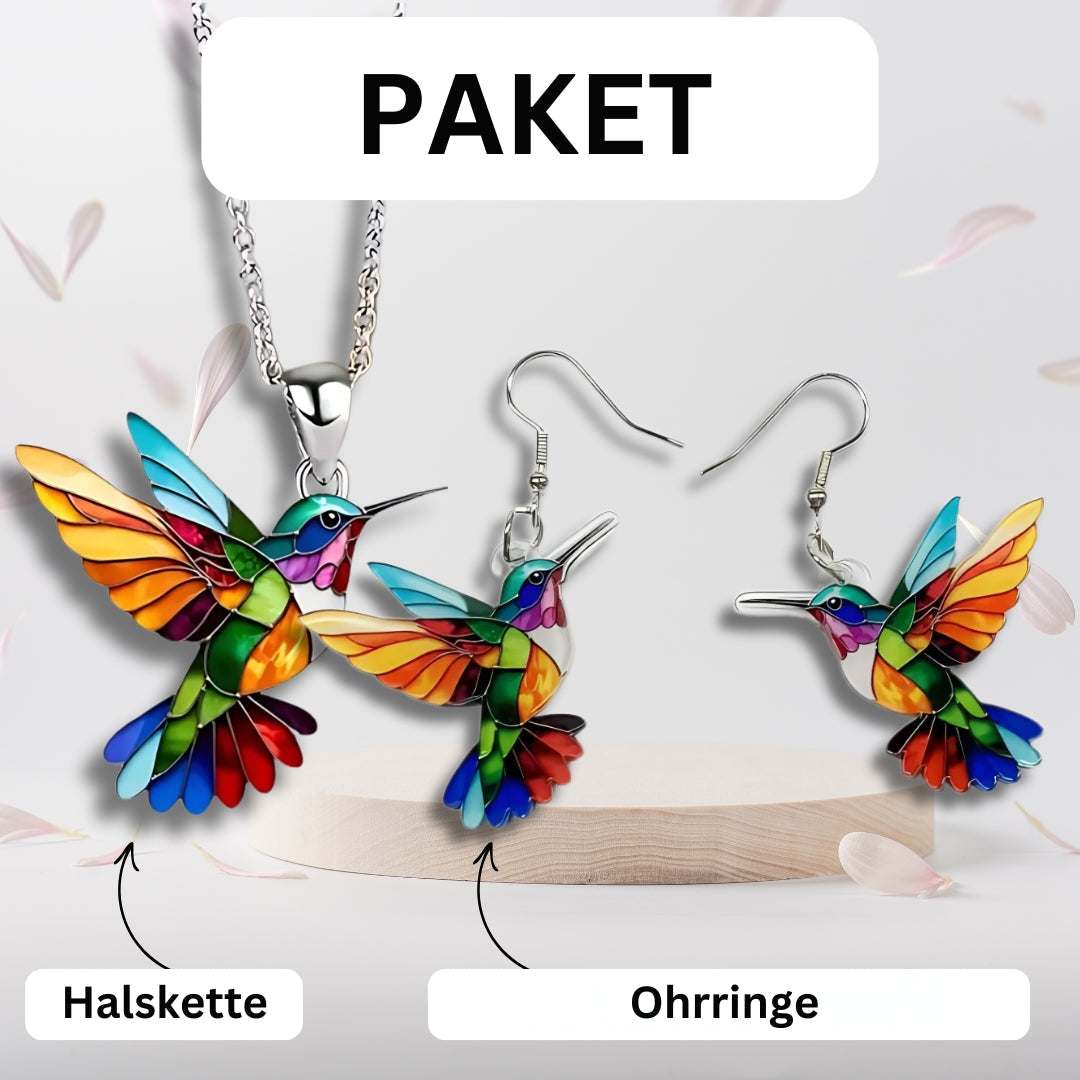 Glänzende Damen Kolibri Halskette, lebendiger Tier-Anhänger, eleganter farbiger Schmuck für Frauen.