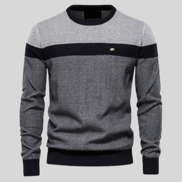 Eleganter grüner Herren Rundhals Pullover Langarm. Moderner Regular Fit für stilvolle Männer Mode.
