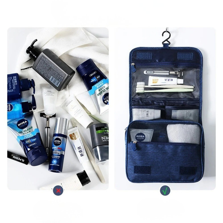 Faltbare Kulturtasche, wasserdicht, mit Tragegriff, ideal für schnelles Packen & Auspacken.