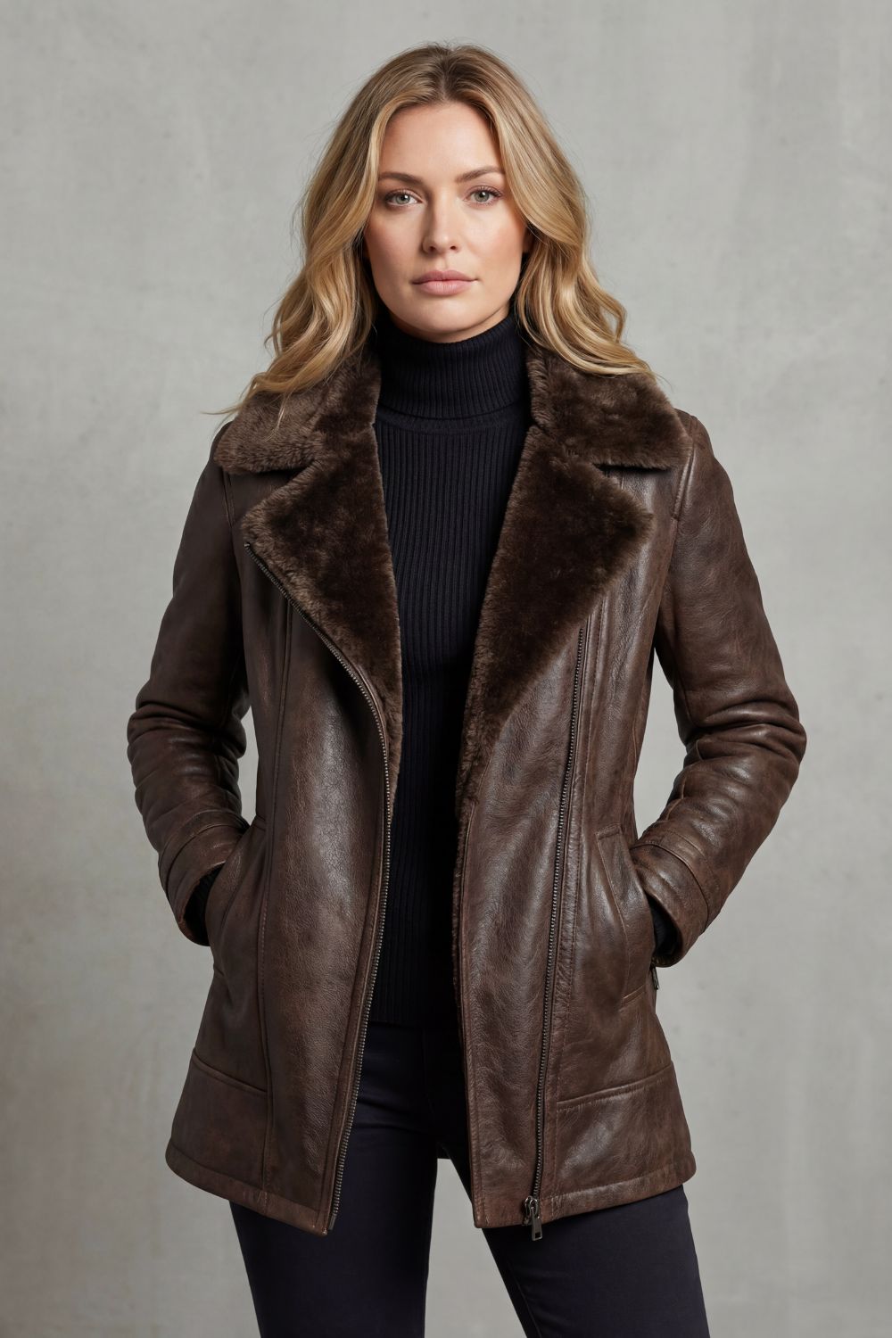 Braune, taillierte Damenjacke für Herbst & Winter. Elegante Freizeitjacke für Damenmode.