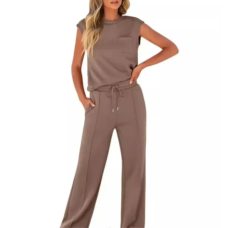Lockeres, bequemes Damen Zweiteiler Set ärmellos für entspannte Sommer-Freizeit Looks.