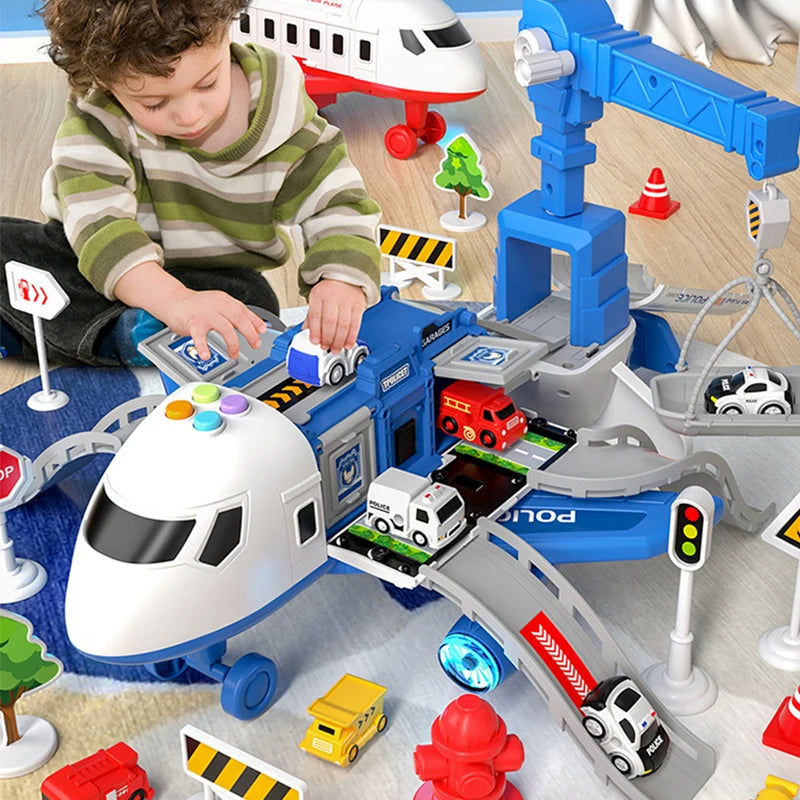 Detailansicht: Helle Lichter und authentische Geräusche des Kinder-Flugzeugspielsets. Robustes Kunststoffspielzeug.