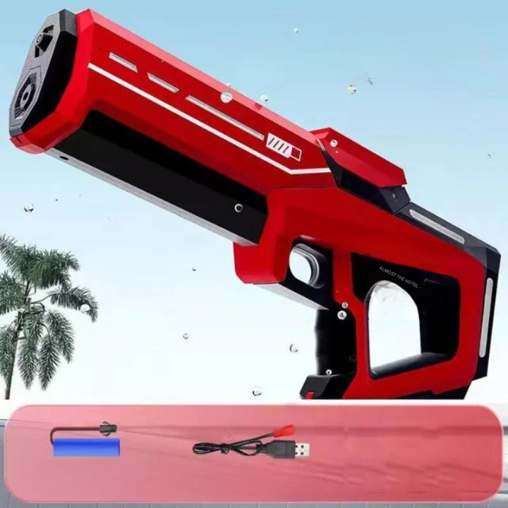 Die automatische Wasserpistole in Aktion, spritzt Wasser für maximalen Sommerspaß und erfrischende Abkühlung.