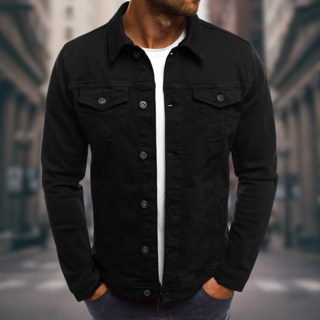 Robuste Herren Jeansjacke, lässige Übergangsjacke aus bequemem Denim, ideal für modische Männer.
