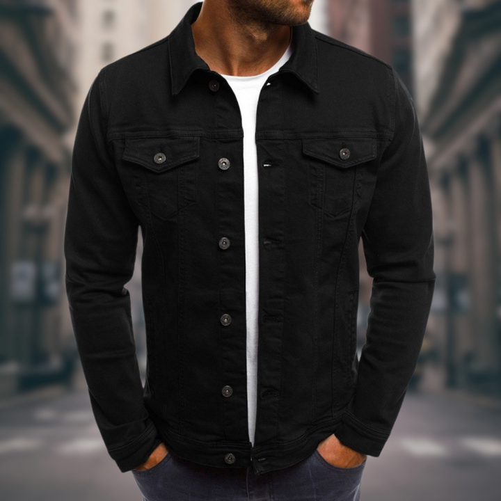 Robuste Herren Jeansjacke, lässige Übergangsjacke aus bequemem Denim, ideal für modische Männer.