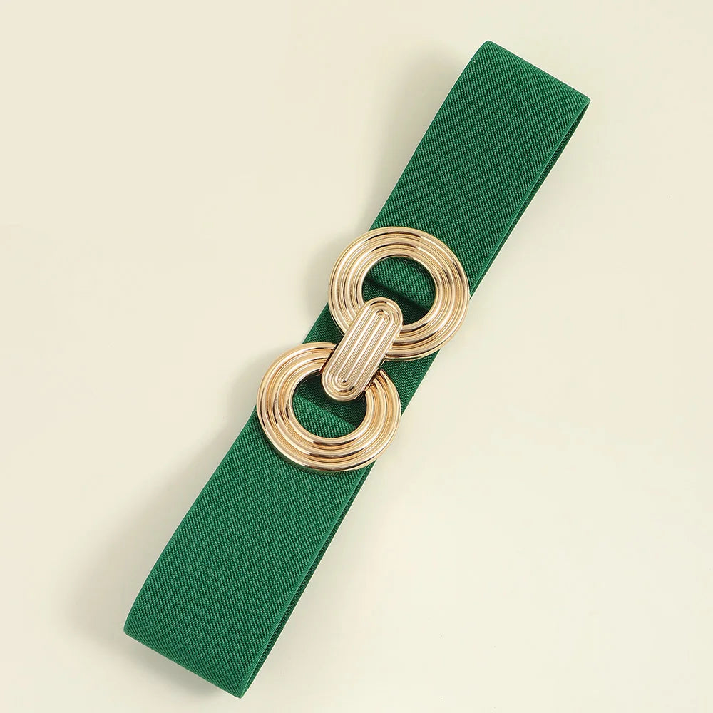 Stilvoller Damengürtel mit Rundschnalle, elastisch. Ideal für Kleider. Vielseitiges Mode-Accessoire für Frauen.