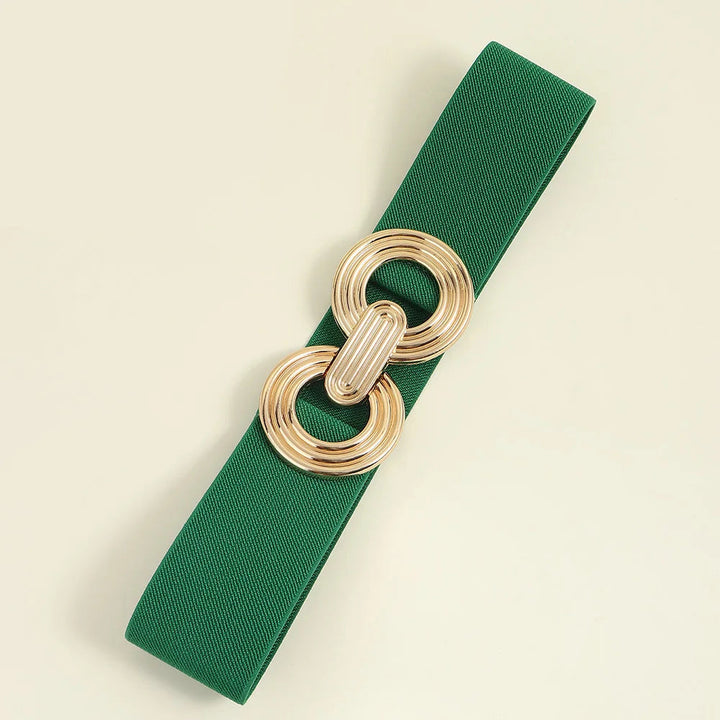 Stilvoller Damengürtel mit Rundschnalle, elastisch. Ideal für Kleider. Vielseitiges Mode-Accessoire für Frauen.