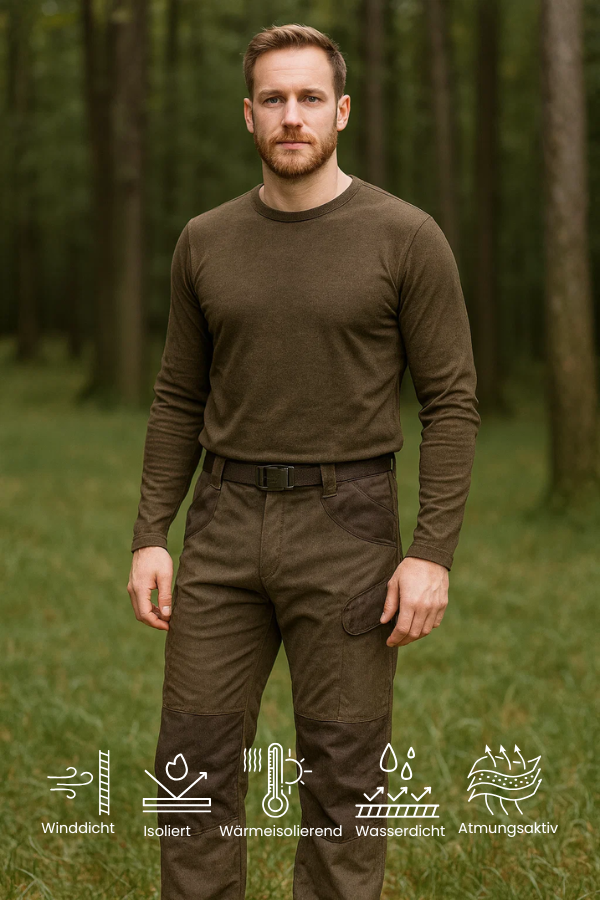 Leise Herren Outdoorhose in Dunkelbeige, wasserabweisend & atmungsaktiv, mit praktischen Cargotaschen.