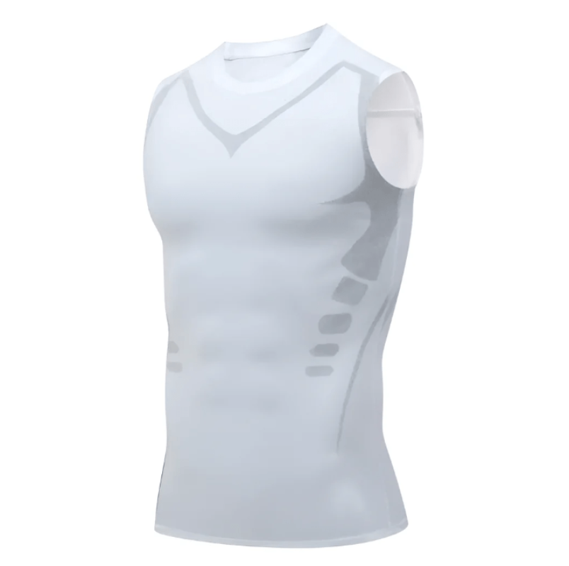 Gefaltetes Herren Kompressionsshirt ärmellos. Sport Tanktop für jede Jahreszeit & Training.