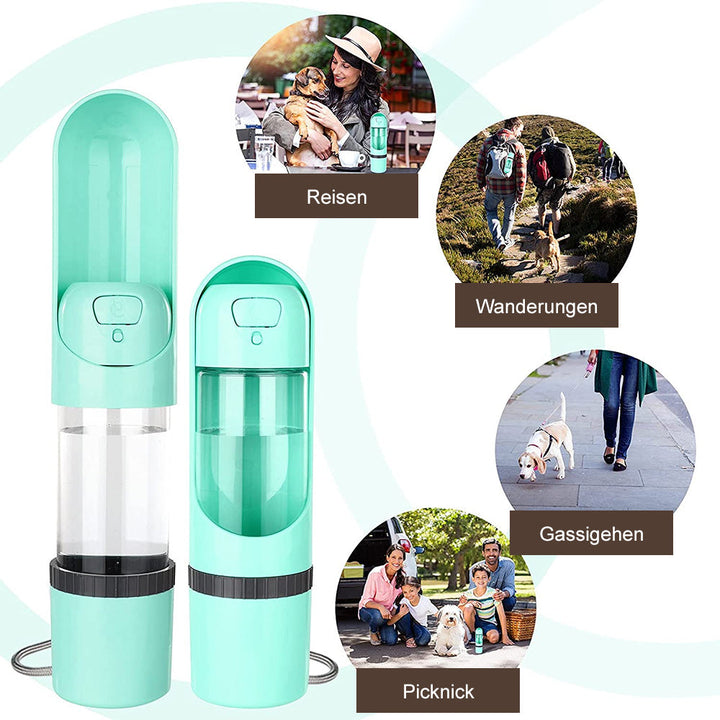 Multifunktionale Trinkflasche für Hunde, ideal für Wasser & Futter unterwegs. Praktische Outdoor-Hundeflasche, BPA-frei.