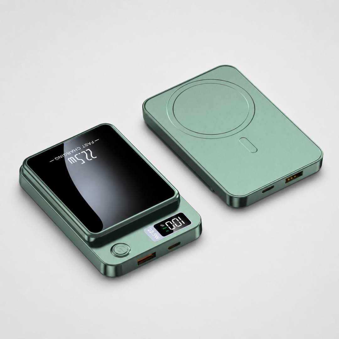 Hochkapazitäts-Powerbank 20000mAh mit integriertem Wireless Charger und präziser Digitalanzeige.