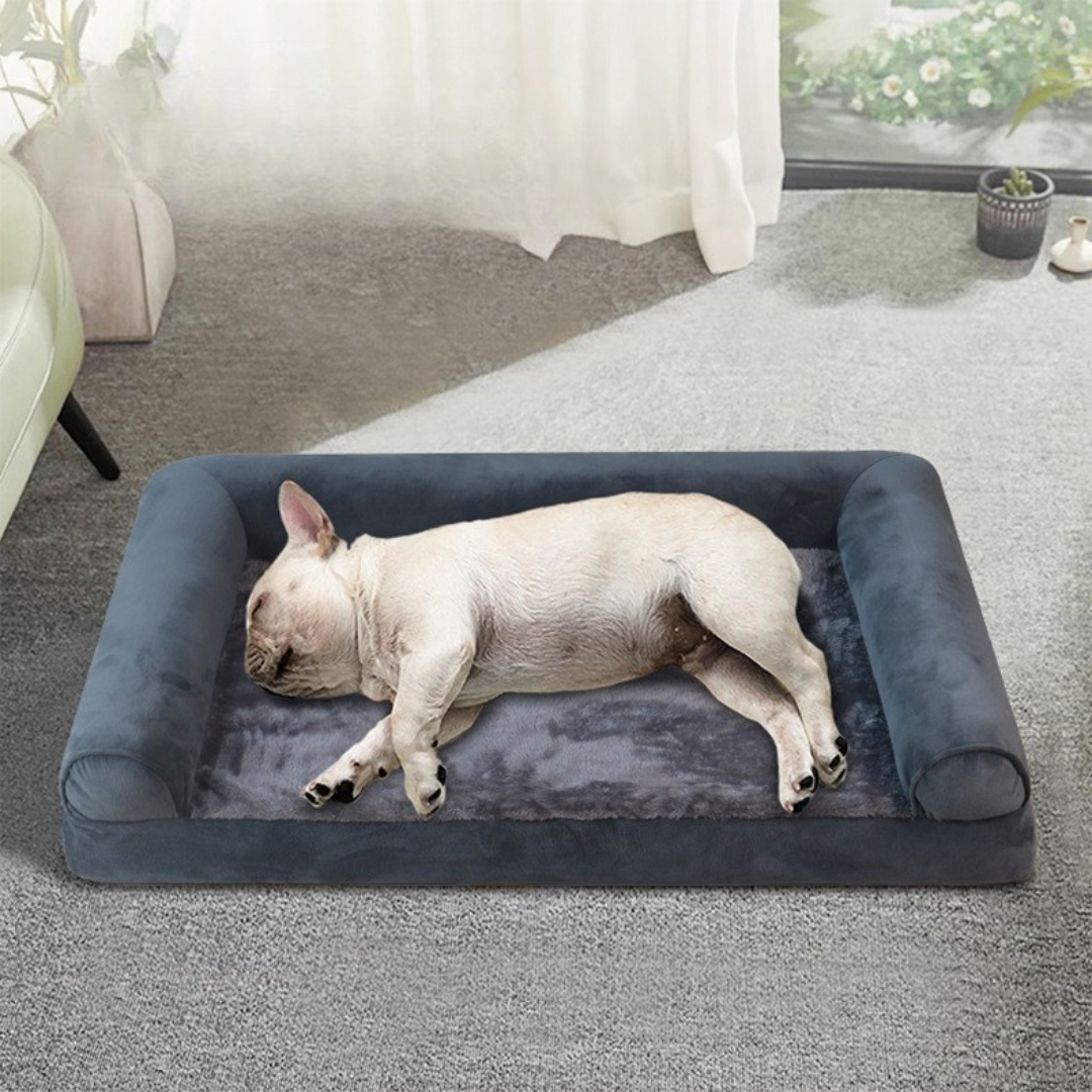 Orthopädisches Sofa-Hundebett in Dunkelgrau, gross, bietet optimalen Komfort und Halt für Hunde.