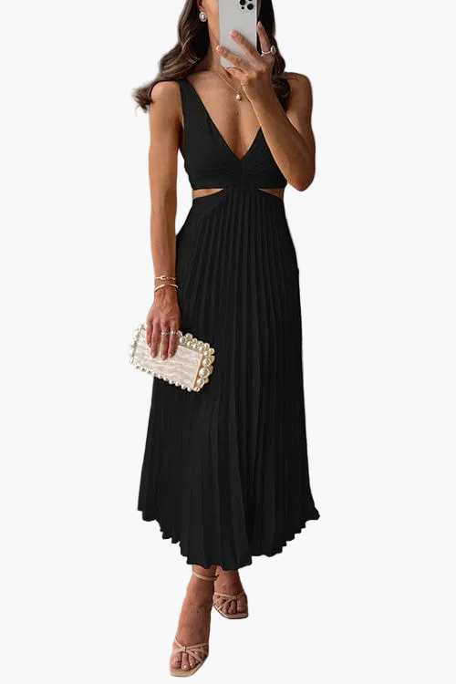 Schickes Damen Plisseekleid mit V-Ausschnitt, ein elegantes Midikleid für festliche Events & Abendgarderobe.