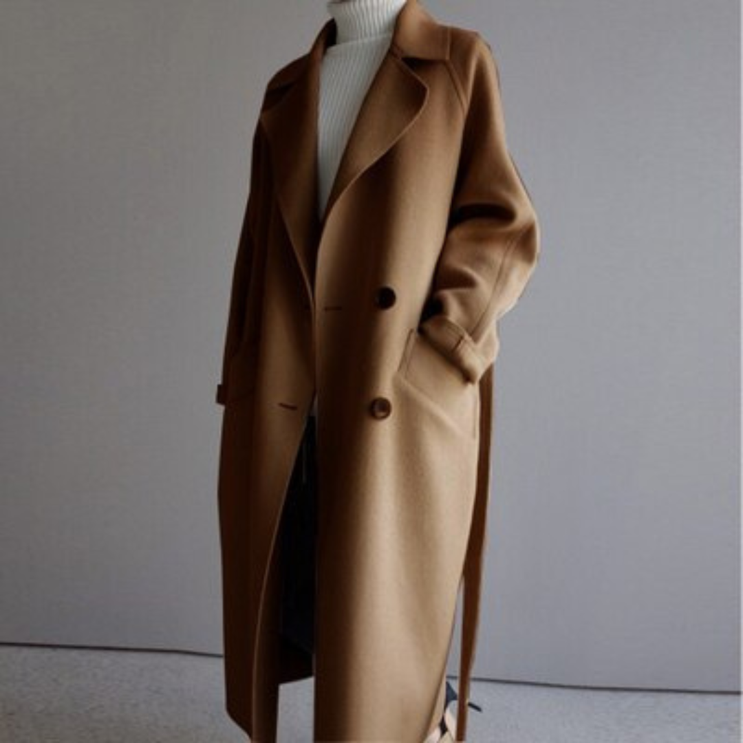Klassischer Wintermantel für Damen, tailliert, braun. Eleganter Damenmantel für Business & Freizeit.