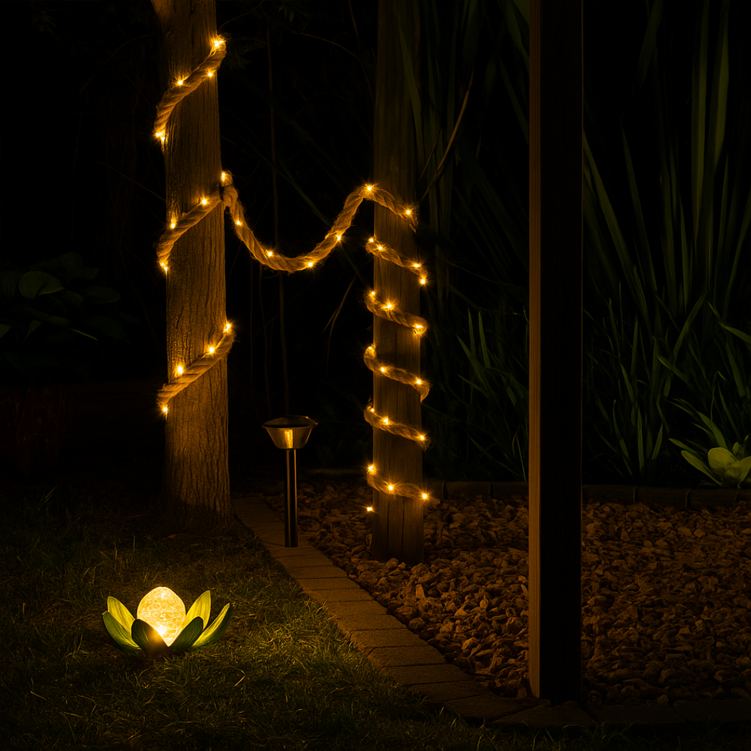 Retro Seilleuchte Solarlichterkette, solarbetrieben, perfekte Gartenbeleuchtung & Terrassenlicht.