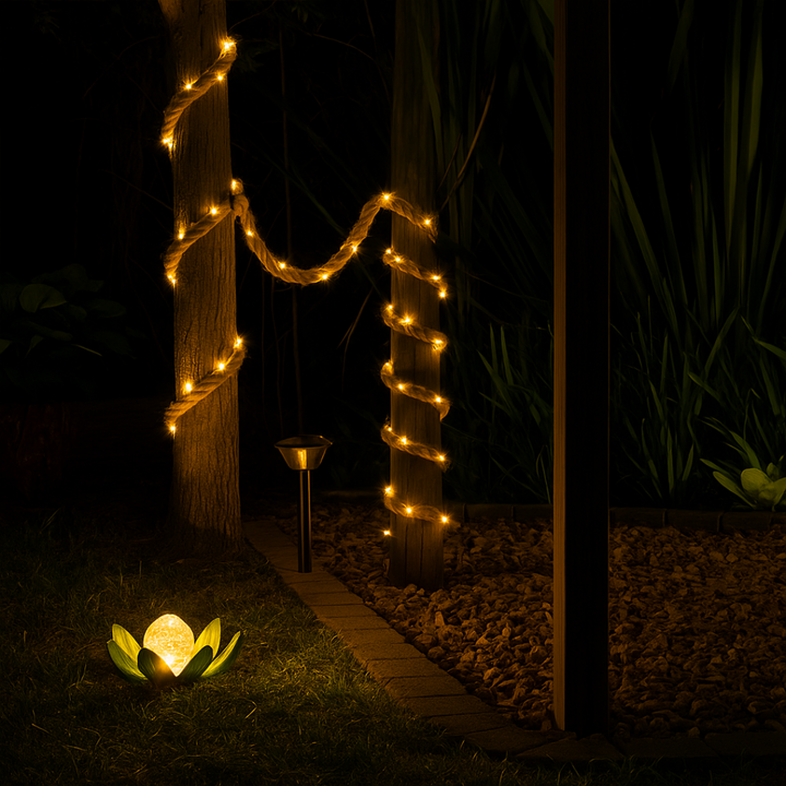 Retro Seilleuchte Solarlichterkette, solarbetrieben, perfekte Gartenbeleuchtung & Terrassenlicht.