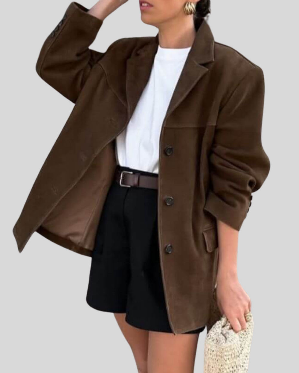 Zeitloser kastanienbrauner Damen Vintage Blazer, stilvolle Oberbekleidung für Frauen.