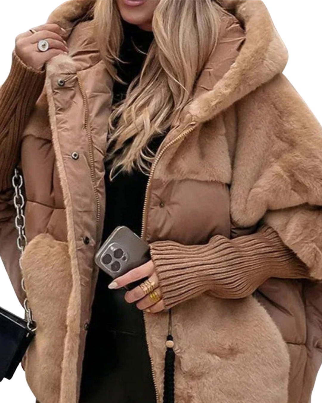 Braune Damen Winterjacke mit Kapuze, gefüttert. Bequem und modisch für Herbst- und Wintertage.