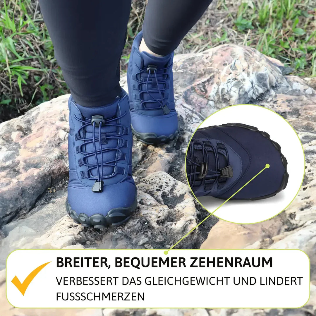 Flexible Unisex Winter Barfußschuhe, braun, mit weiter Zehenbox für hohen Komfort und Naturgefühl.