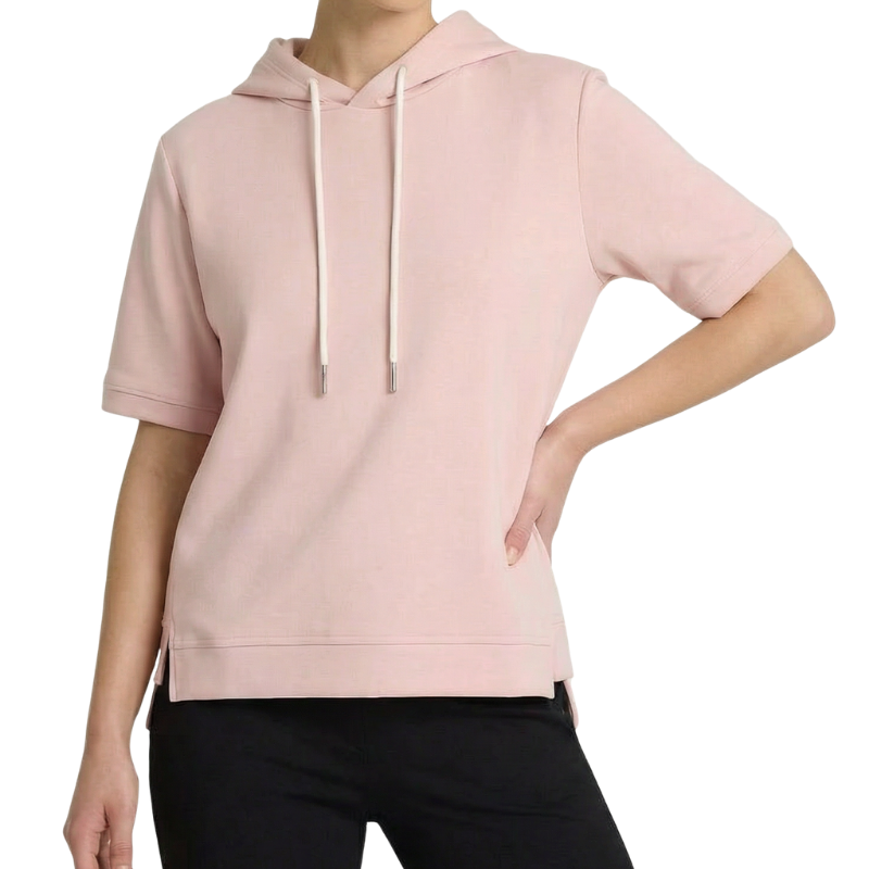Bequemer Damen Kurzarm Hoodie mit Kapuze für entspannte Freizeitlooks, vielseitig kombinierbar.