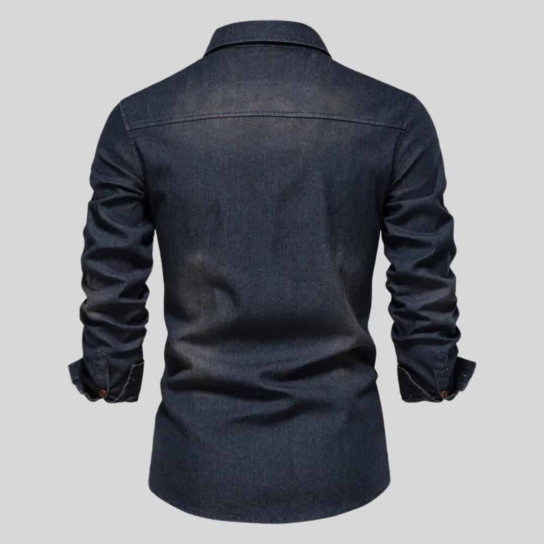 Vielseitiges Herren Jeanshemd in Schwarz, langärmelig, mit Knopfleiste, perfekt für legere Herrenmode.