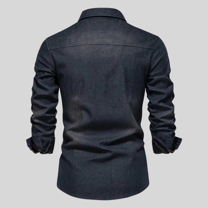 Vielseitiges Herren Jeanshemd in Schwarz, langärmelig, mit Knopfleiste, perfekt für legere Herrenmode.