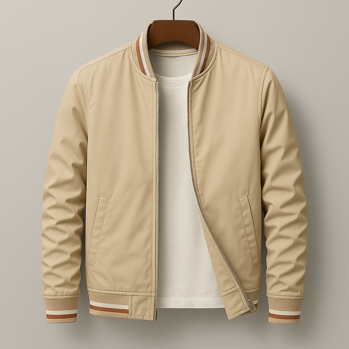 Sportliche Herren Bomberjacke mit Streifen, perfekt für lässigen Frühlingsstil.