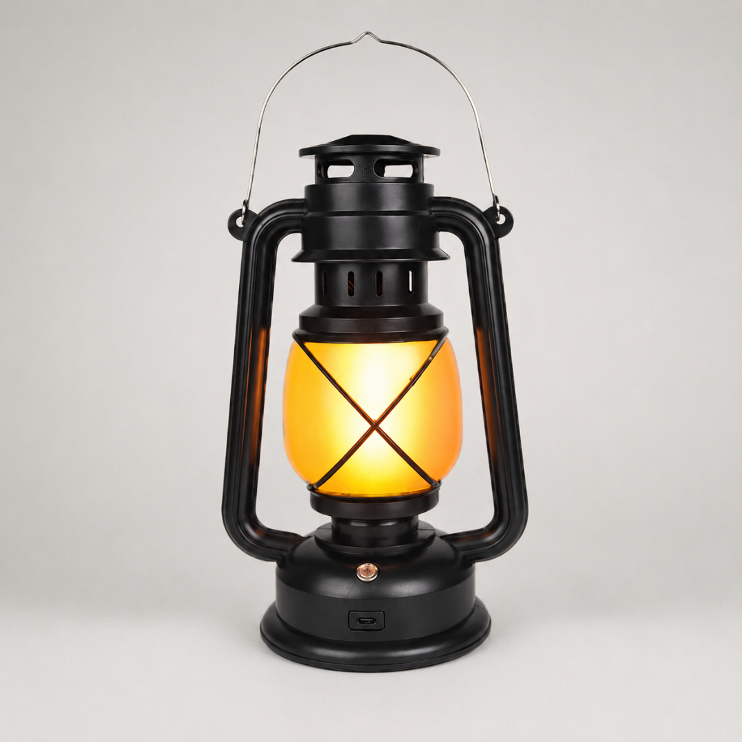 Kabellose Vintage Laterne mit wiederaufladbarem Akku. Realistischer Flammeneffekt für Outdoor Dekoration.