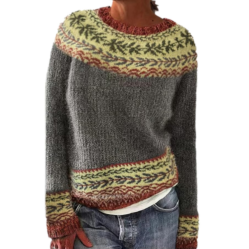Modischer Damen-Strickpullover im Retro-Design, bequem und vielseitig für Vintage-Mode.