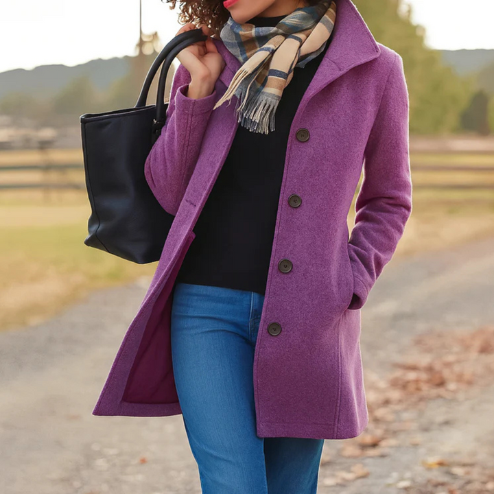 Hochwertiger Damen Knopfmantel, mittellang, für eine elegante Herbst- & Frühlingsgarderobe.