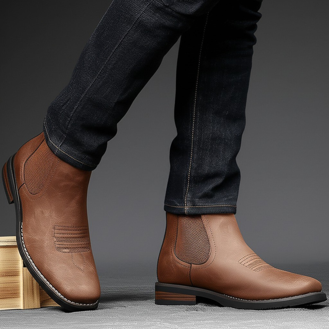 Stylische Herren Chelsea Stiefel in Braun, mit praktischer Pull-Tab, hoher Komfort für lange Tage in der Stadt.
