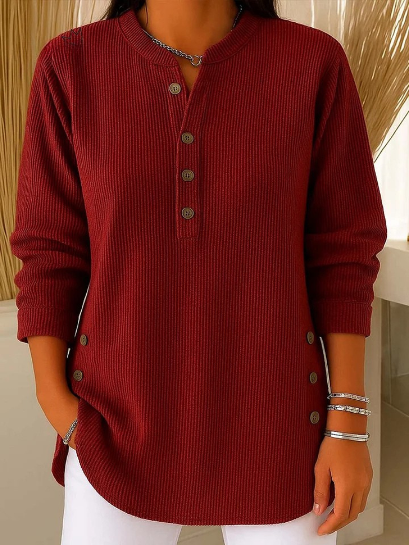 Elegante Damen Tunika Langarm, fließend & vielseitig, mit modischer Knopfleiste. Ideal für viele Anlässe.