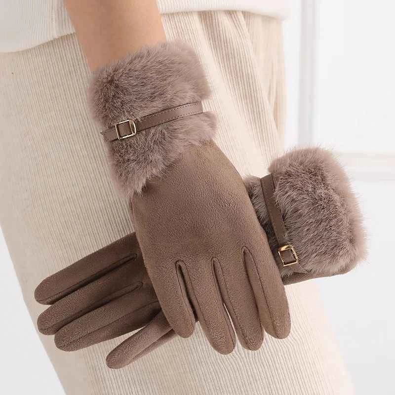 Modische braune Thermohandschuhe für Damen, extra warm, Touchscreen-fähig.