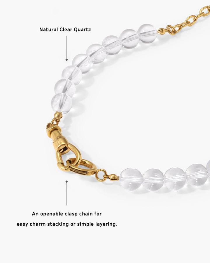Schimmernde Bergkristall Perlenkette für Damen. Wasserdichter, hypoallergener Edelstahl-Schmuck mit Stil.