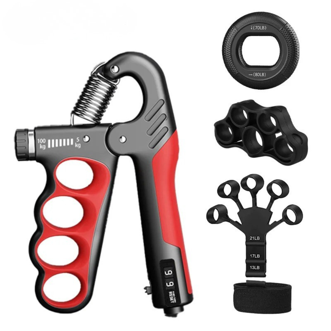 Kompakter verstellbarer Handtrainer für effizientes Greifkraft- & Unterarmtraining im Heimtraining. Portabel.