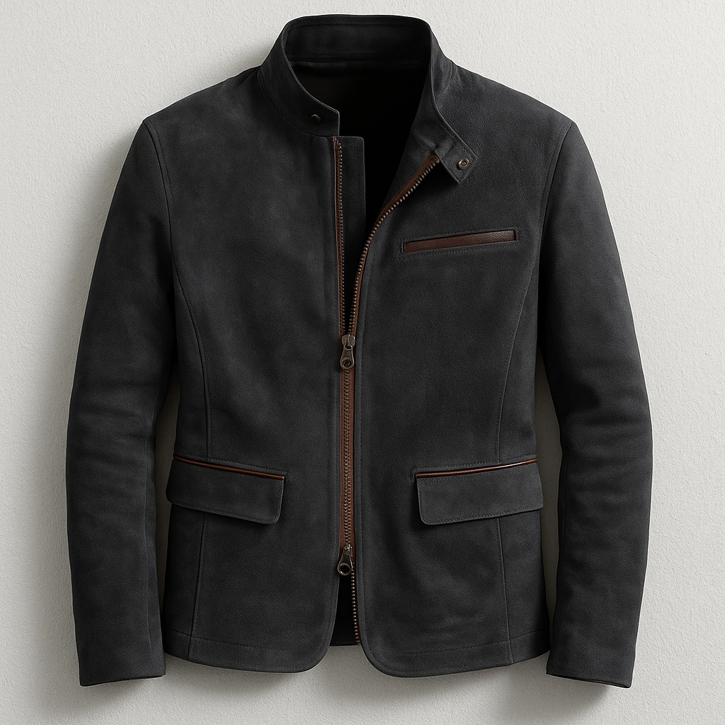 Moderne Slim Fit Herrenjacke mit elegantem Stehkragen und Reißverschluss, ideal für stilvolle Freizeitlooks.