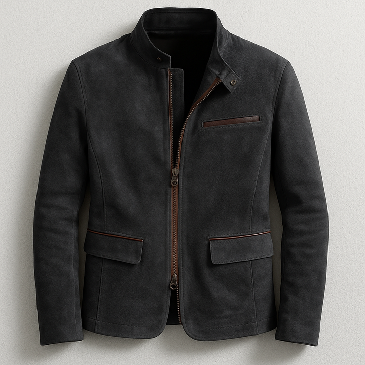 Moderne Slim Fit Herrenjacke mit elegantem Stehkragen und Reißverschluss, ideal für stilvolle Freizeitlooks.