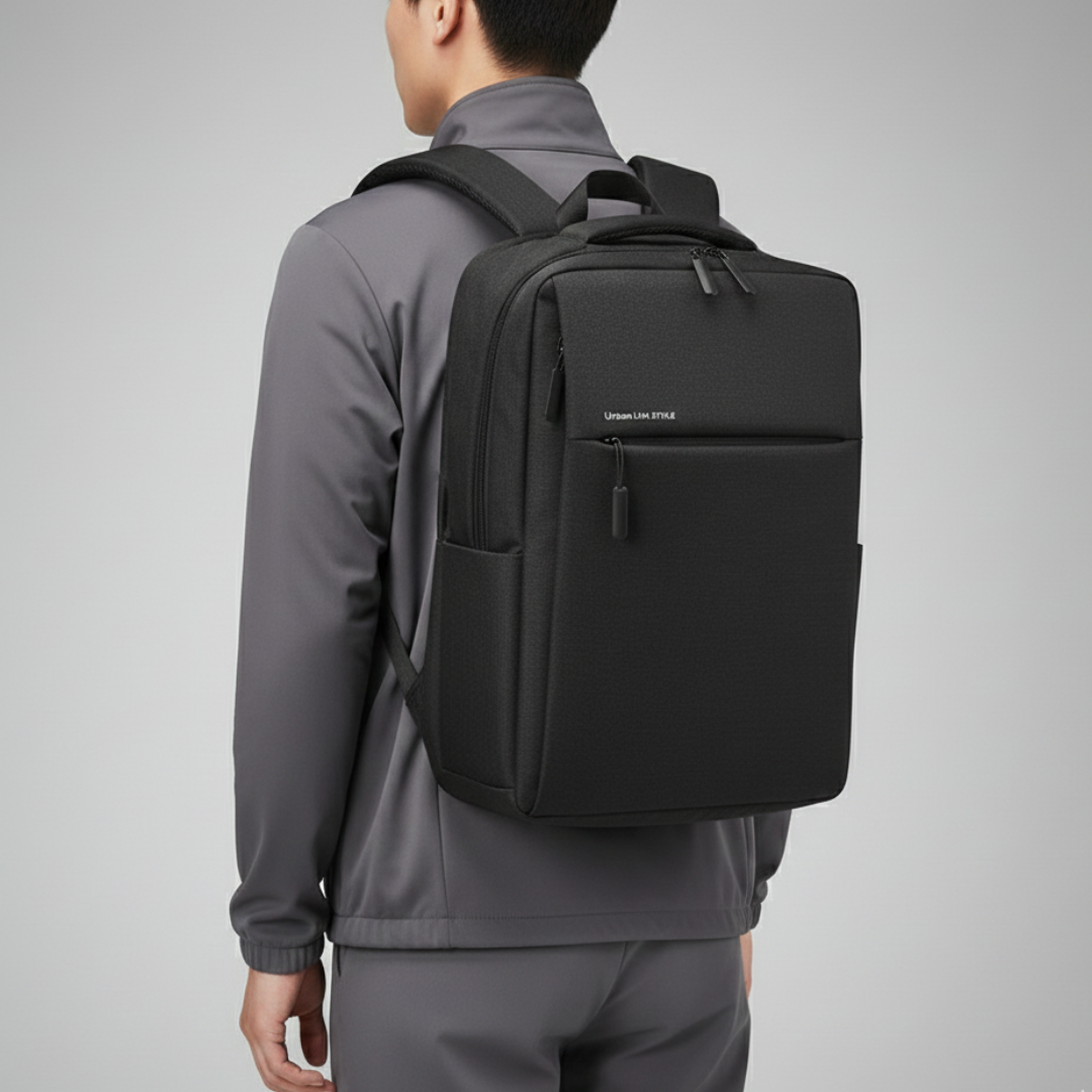 Grauer wasserdichter Unisex Rucksack für Laptops, perfekt als Pendlerrucksack und Business-Begleiter.