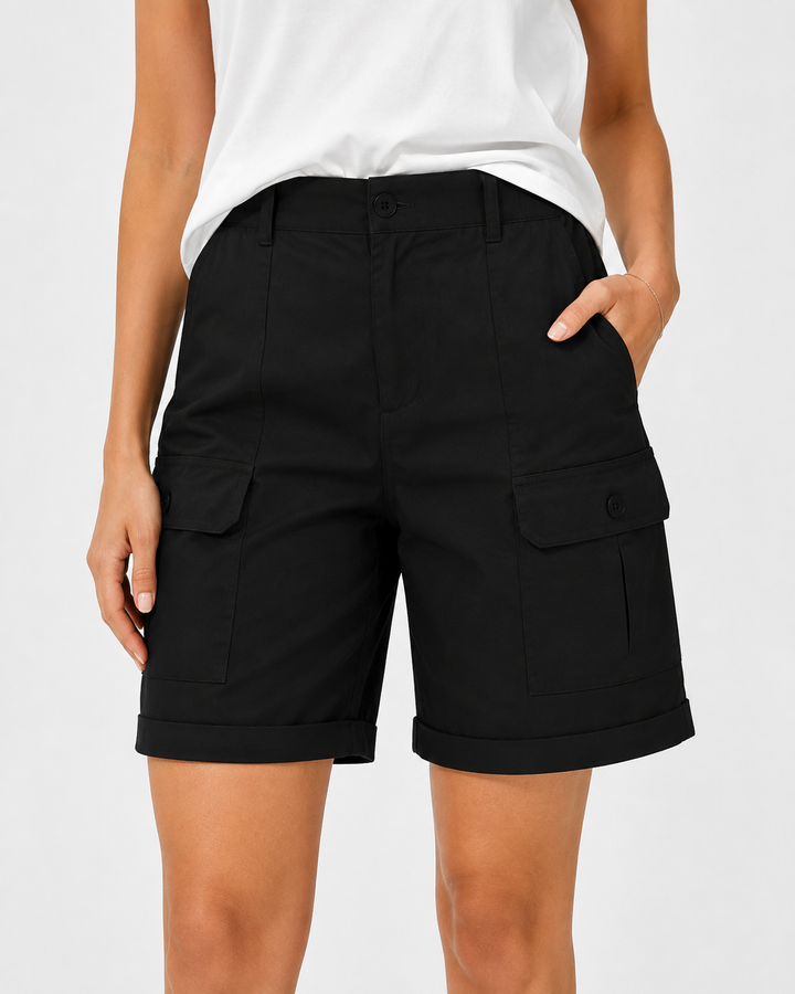 Lässige Damen Sommer Jorts, High-Waist Design, knielang und komfortabel.