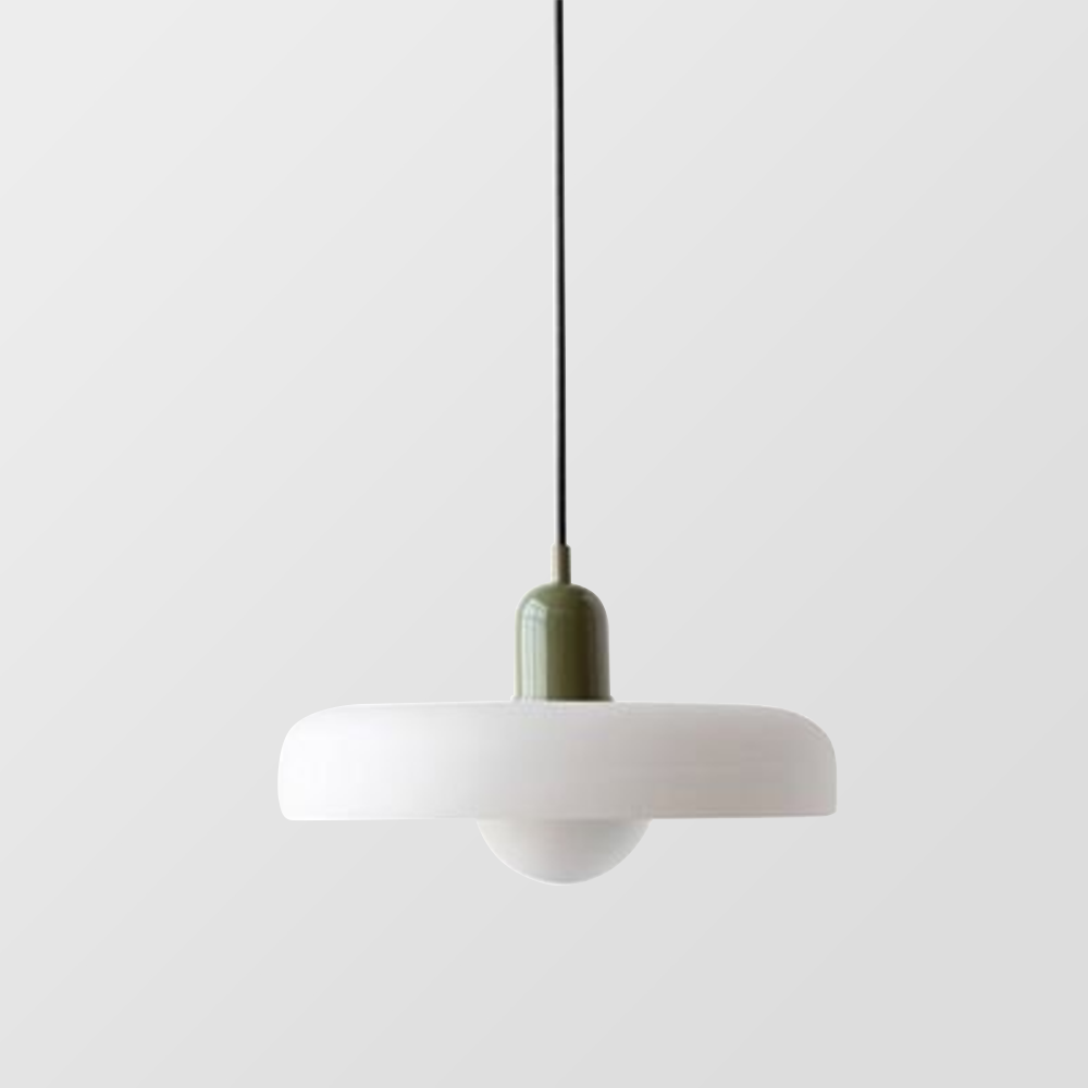 Bauhaus-Pendelleuchte mit farbigem Buntglas, Designlampe für besondere Akzente.