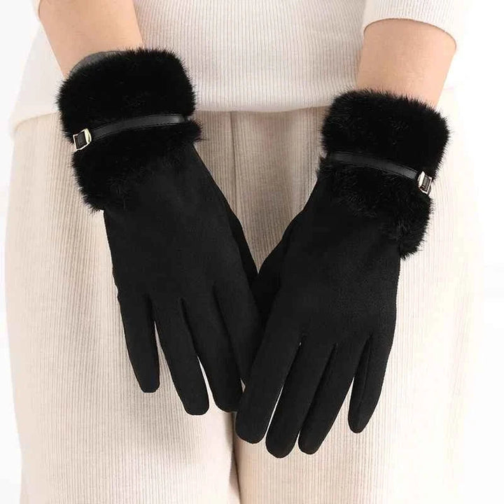 Elegante schwarze Damenhandschuhe, touchscreen-kompatibel, für Wintermode.