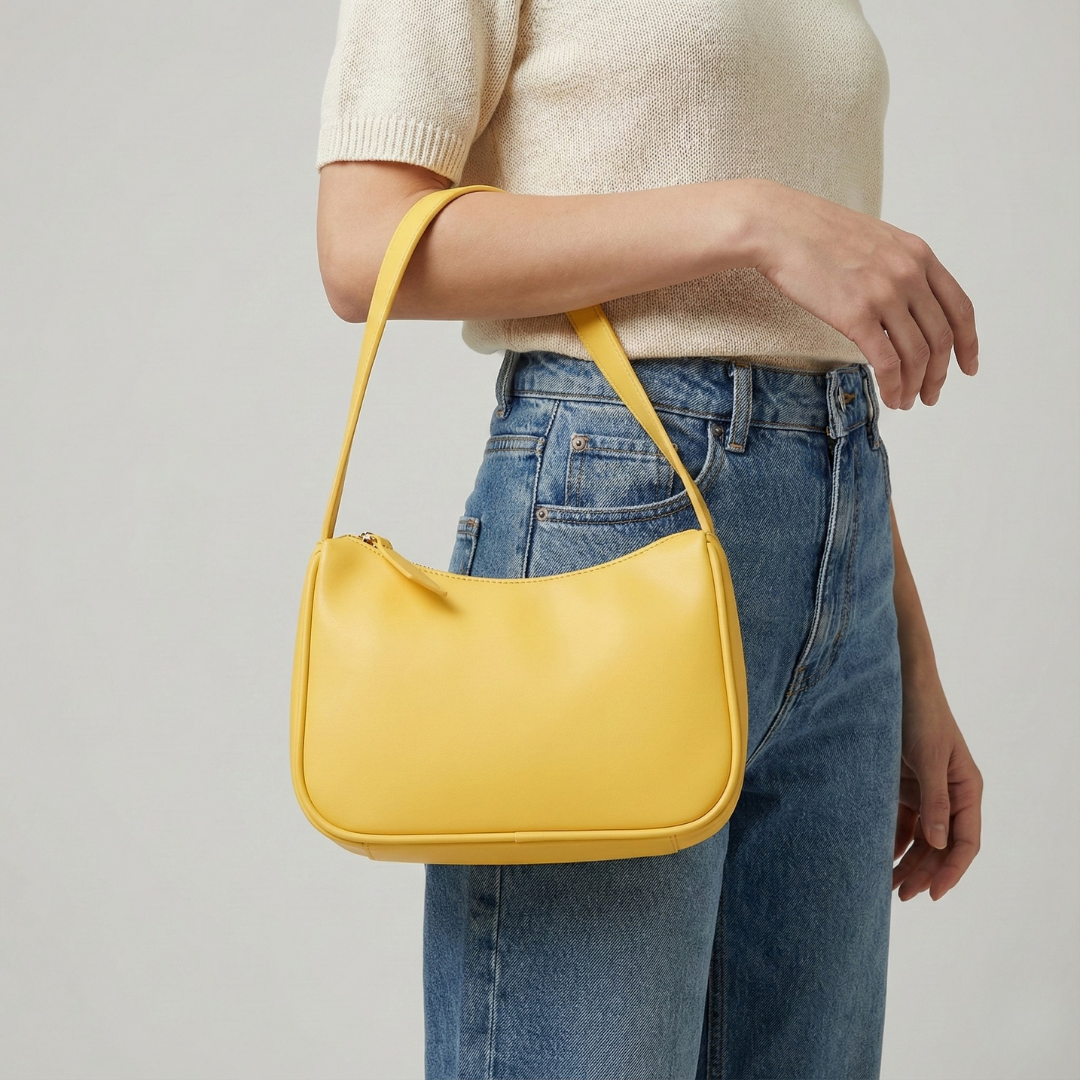 Modische Damen Baguette-Tasche aus hochwertigem PU. Klein, elegant & vielseitig als Umhängetasche tragbar.